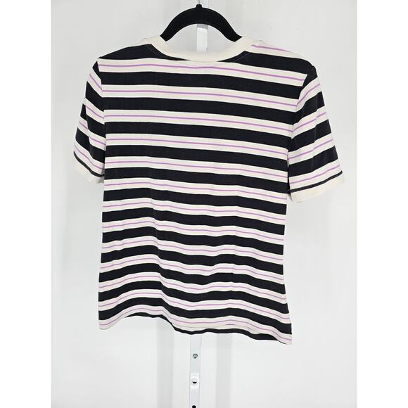 Maeve by Anthropologie Striped Ringer T Shirt Womens Sz XL Striped Black Purple - Picture 3 of 3